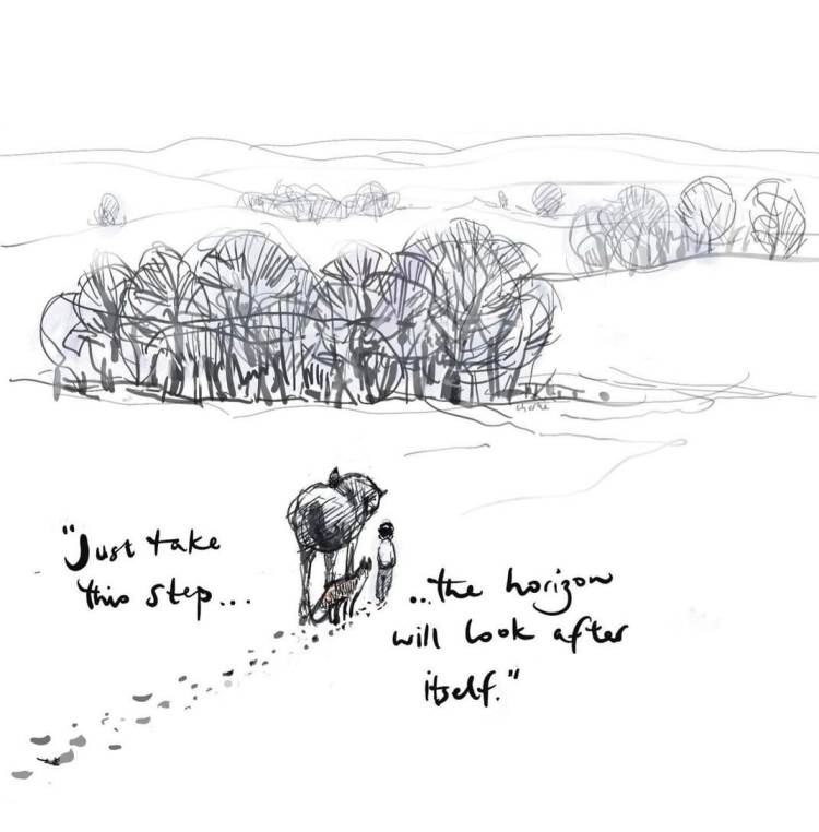 Tekening Charlie Mackesy - Just take the step